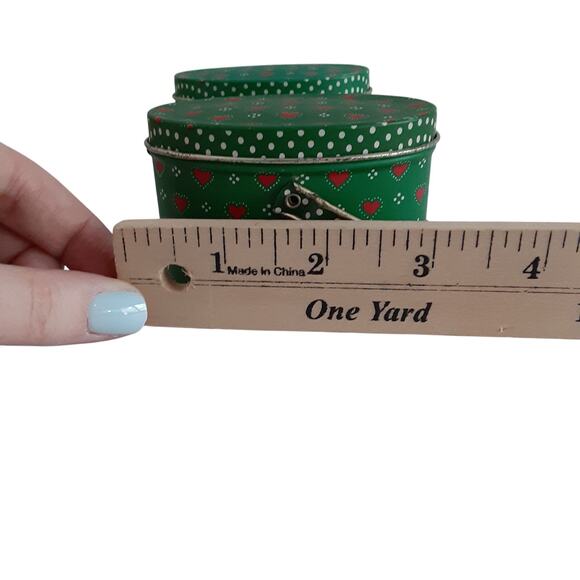 Vintage Dept 56 Christmas Mini Tin Containers Handled Green Set of 2 Holiday - Picture 7 of 8